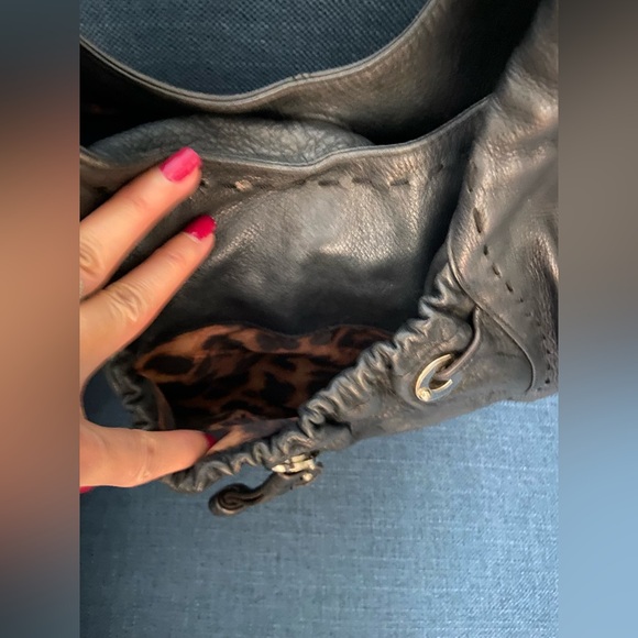 B.Makowski Black Pebble Leather Large Hobo Shoulder Purse Bag Silver Hardware - Picture 11 of 16